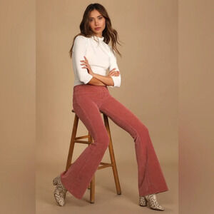 Free People We the Free Pull On Flare Leg Corduroy Pants Rusty Rose